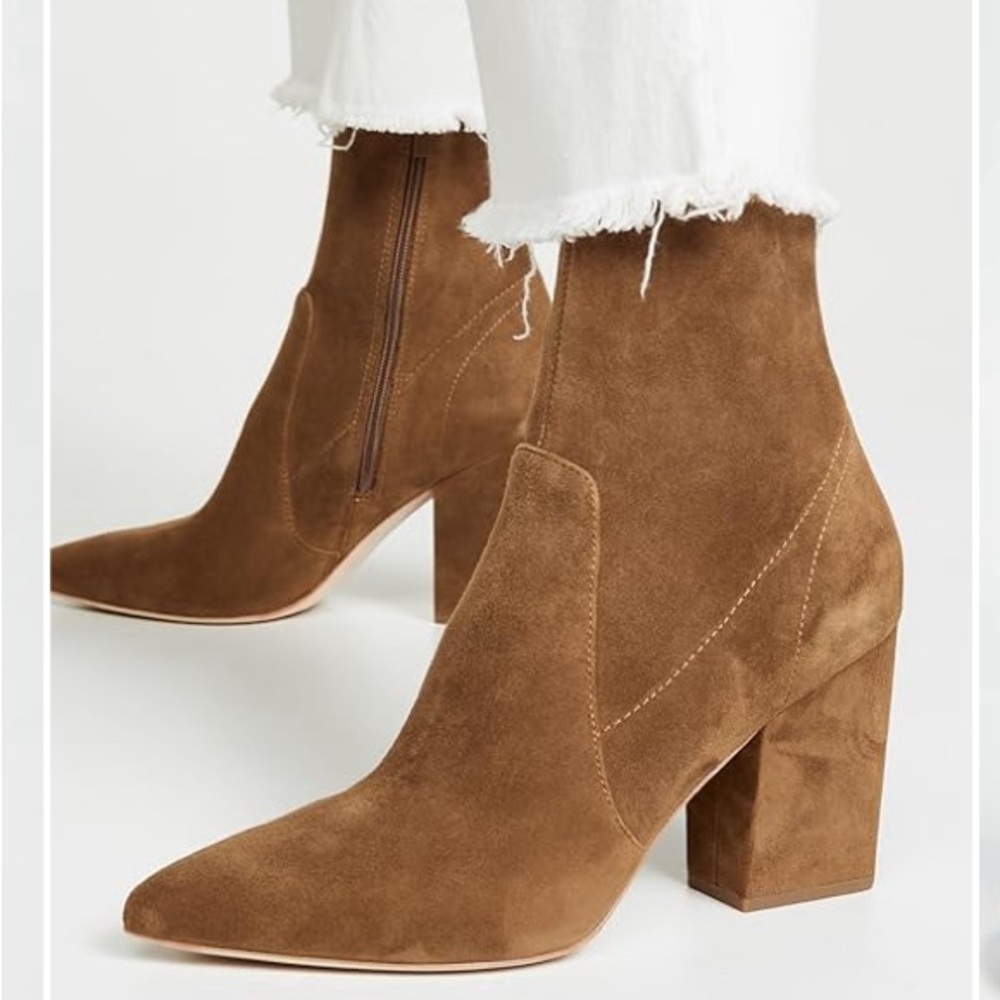 Loeffler Randall Suede Pointed Toe Ankle Boots in Chestnut Brown